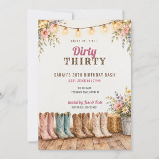 Invitation Dirty Thirty Bottes de Cowgirl 30e Anniversaire