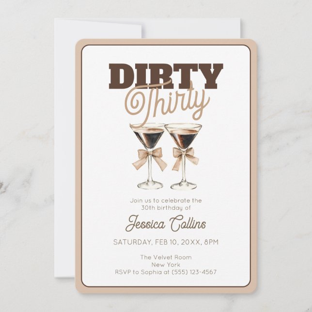 Invitation Dirty Thirty Espresso Cocktail 30e fête d'annivers (Devant)