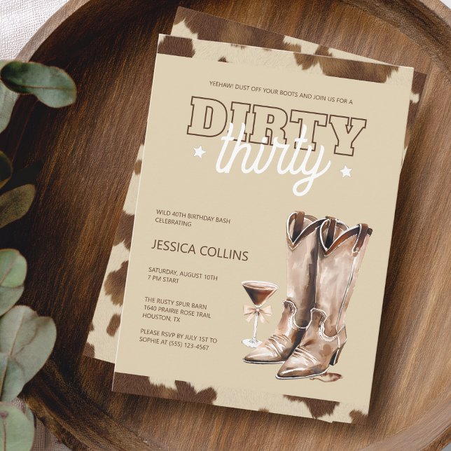 Invitation Dirty Thirty Western Country 30e fête d'anniversai (Dirty Thirty Western Country 30th Birthday Party Invitation)