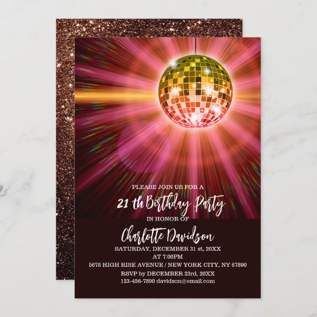 Invitation Disco 21 ème fête d'anniversaire (Devant / Derrière)