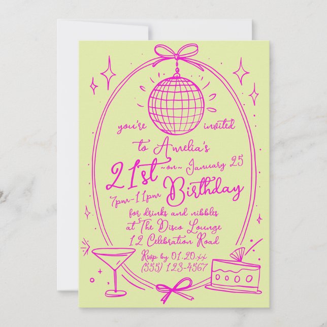 Invitation Disco 21e anniversaire personnalisée |  (Devant)