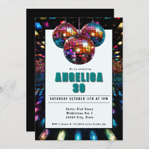 Invitation Disco Anniversaire Noir Turquoise