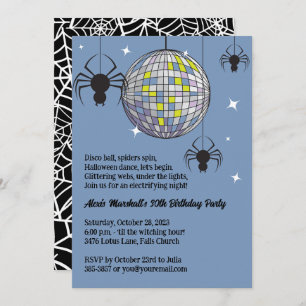 Invitation Disco Araignées Halloween Blue Retro Costume Party