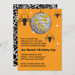 Invitation Disco Araignées Halloween Orange Retro Costume Par