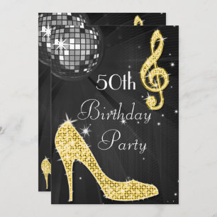 Invitation Disco Ball and Heels Black & Gold 50e anniversaire