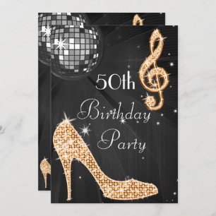 Invitation Disco Ball and Heels Black & Orange 50e anniversai