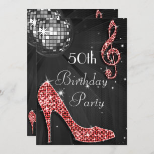 Invitation Disco Ball and Heels Black & Red 50e anniversaire