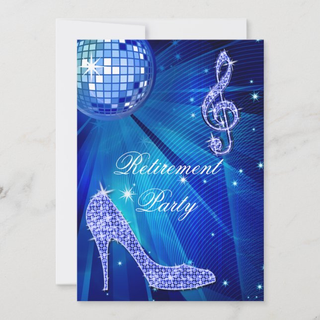 Invitation Disco Ball and Sparkle Heels Blue Retirement (Devant)