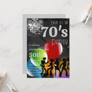 Invitation Disco Ball & Balloons Retro 70's Noir Anniversaire