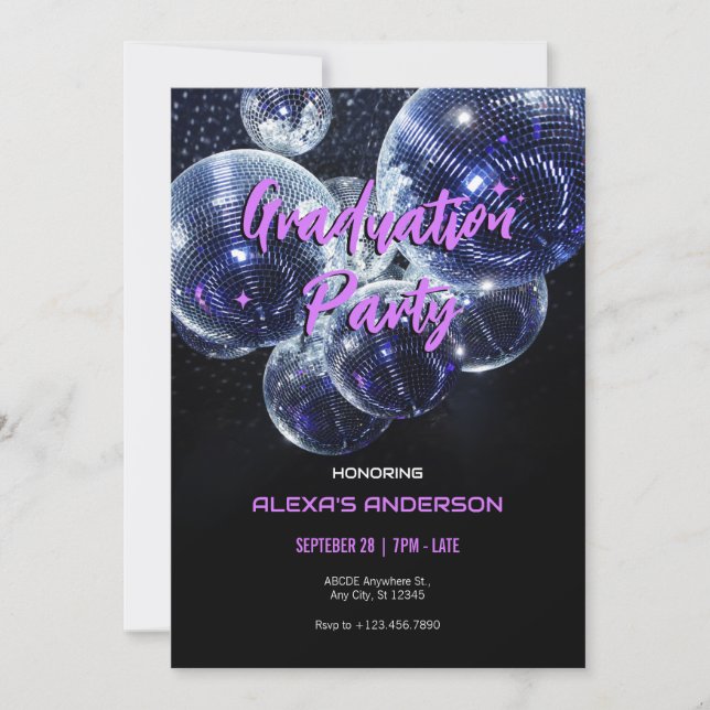 Invitation Disco ball Graduation Party (Devant)