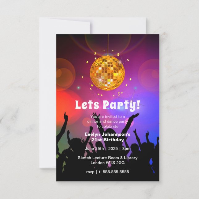 Invitation Disco Ball Let's Party| Anniversaire (Devant)