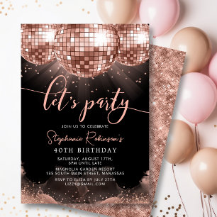 Invitation Disco Ball Moderne Rose Gold 40e fête d'anniversai