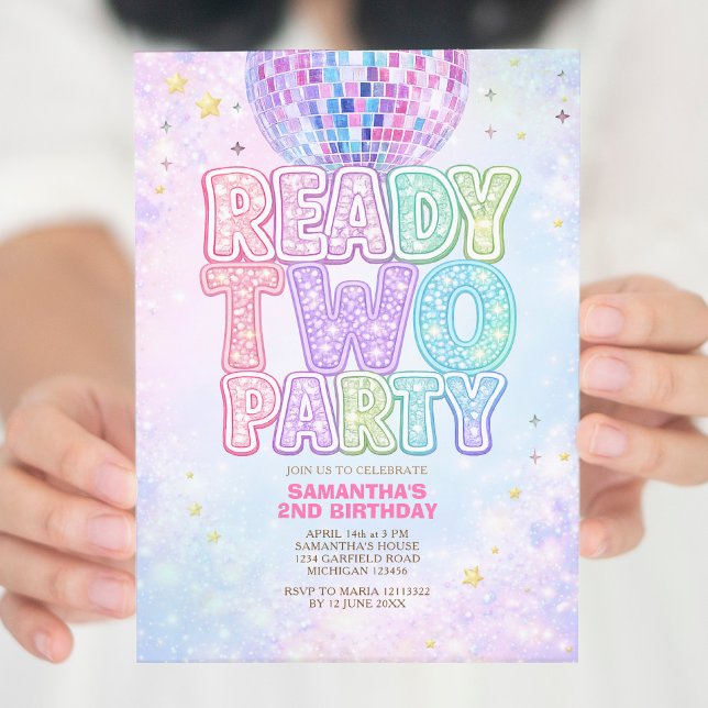 Invitation Disco Ball Pastel Rainbow Toddler Birthday Party  (Créateur téléchargé)