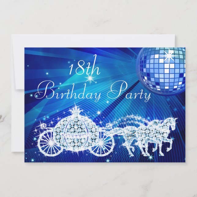 Invitation Disco Ball, Princess Coach & Horses 18e anniversai (Devant)