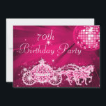 Invitation Disco Ball, Princess Coach & Horses 70e anniversai<br><div class="desc">Invitations personnalisées et élégantes personnalisées 70e anniversaire. De beaux invitations à double face rose chaud pour les anniversaires avec une boule de miroir disco rétro funky et une parties scintillant en pierre d'image glamour imprimé, paillettes bijoux scintillent royal Princess chariot / entraîneur avec couronne / tiara et chevaux sur une...</div>