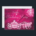 Invitation Disco Ball, Princess Coach & Horses 70e anniversai<br><div class="desc">Invitations personnalisées et élégantes personnalisées 70e anniversaire. De beaux invitations à double face rose chaud pour les anniversaires avec une boule de miroir disco rétro funky et une parties scintillant en pierre d'image glamour imprimé, paillettes bijoux scintillent royal Princess chariot / entraîneur avec couronne / tiara et chevaux sur une...</div>