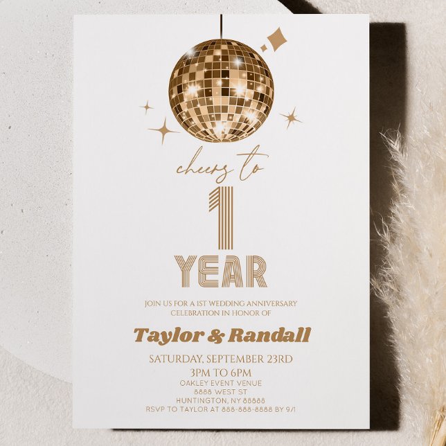 Invitation Disco Ball Salue À 1 An Mariage Anniversaire (Créateur téléchargé)