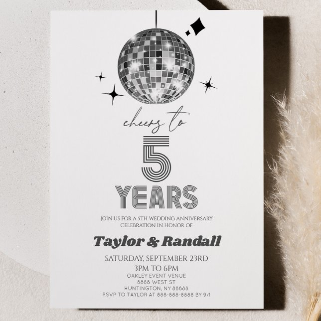 Invitation Disco Ball Salue À 5 Anniversaire Mariage (Créateur téléchargé)