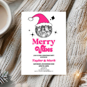 Invitation Disco Ball Santa Hat Retro Noël Fête