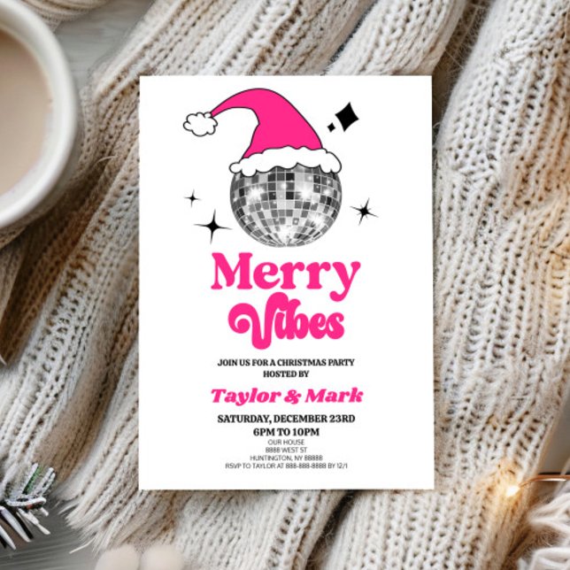 Invitation Disco Ball Santa Hat Retro Noël Fête (Créateur téléchargé)
