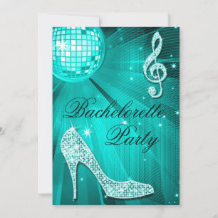 Invitation Disco Ball Sparkle Heures Bachelorette Turquoise