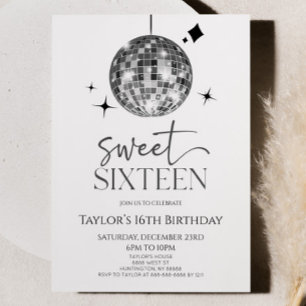 Invitation Disco Ball Sweet sixteen 16ème anniversaire
