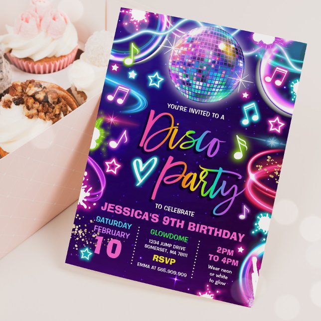Invitation Disco Birthday Party Neon Glow Disco Dance Party (Créateur téléchargé)