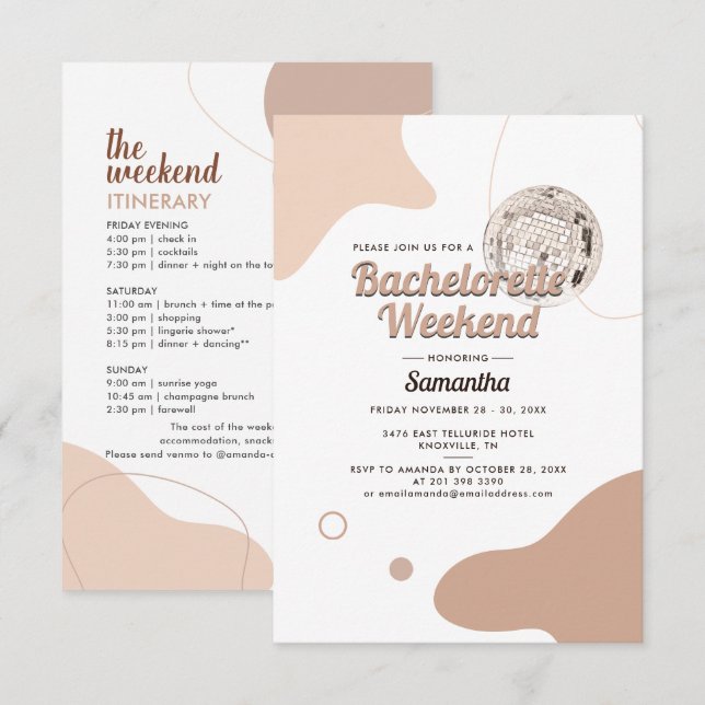 Invitation Disco Bride Retro Bachelorette Weekend Party (Devant / Derrière)