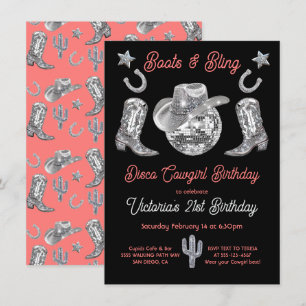 Invitation Disco Cowgirl Boots & Bling Rhinestone Anniversair