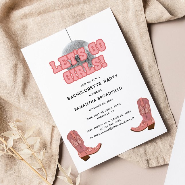 Invitation Disco Cowgirl Lets Go Girls Bachelorette Party (Disco Cowgirl Retro 70s Bachelorette Party Invitation)