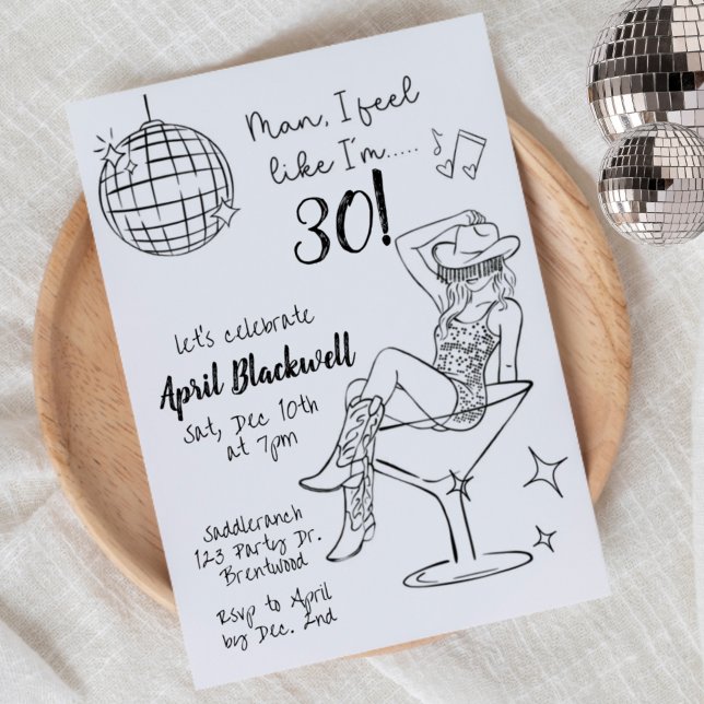 Invitation Disco, Cowgirl, Martini, Boule disco Anniversaire  (Créateur téléchargé)