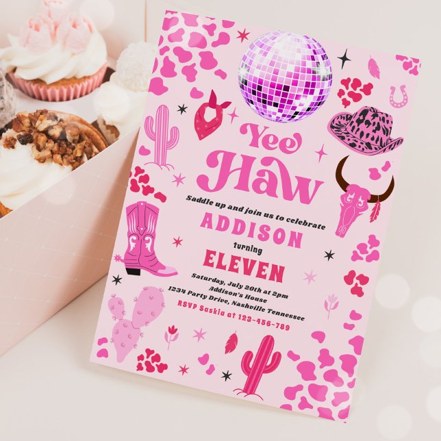 Invitation Disco Cowgirl Nashville Rodeo rose fête d'annivers (Créateur téléchargé)