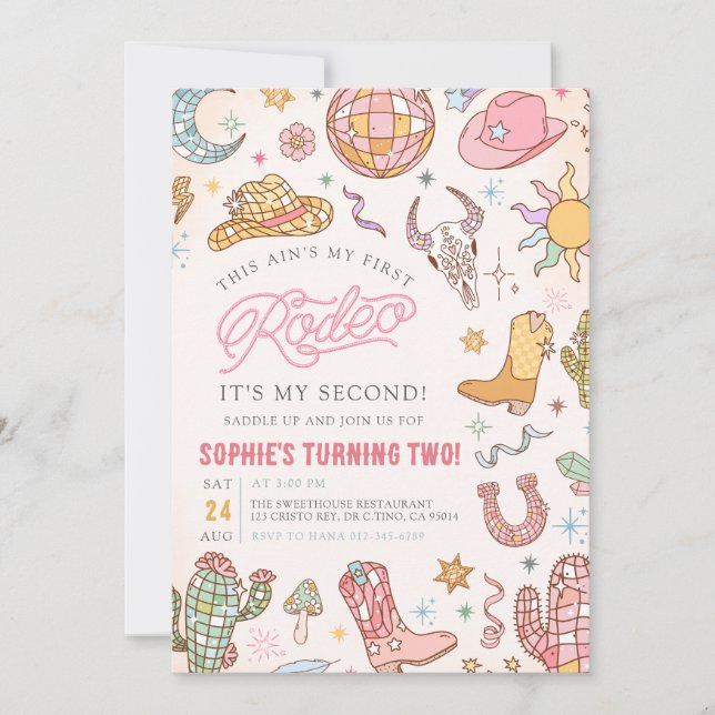 Invitation Disco Cowgirl Rodeo 2e fête d'anniversaire (Devant)
