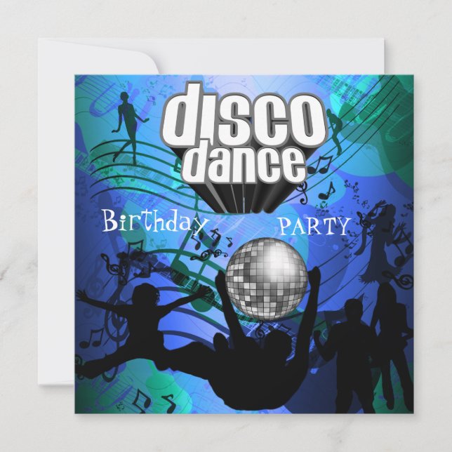 Invitation Disco Dance Anniversaire Fête Retro Bleu (Devant)