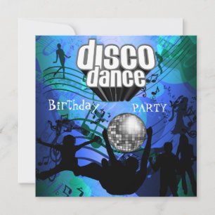 Invitation Disco Dance Anniversaire Fête Retro Bleu