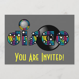 Invitation Disco Dancing Mirror Ball and Vinyl Record