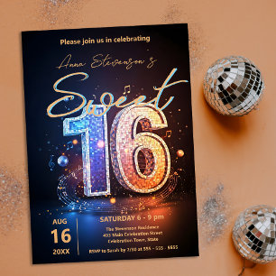 Invitation Disco Disco Sweet 16 Anniversaire Fête