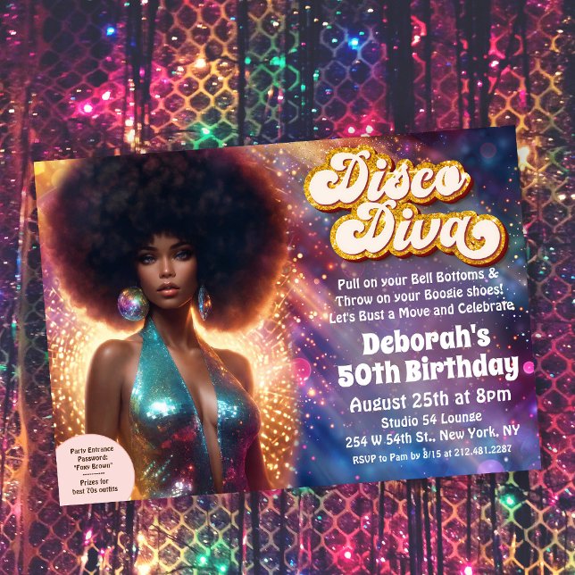 Invitation Disco Diva Afro-Américaine 70s (Créateur téléchargé)
