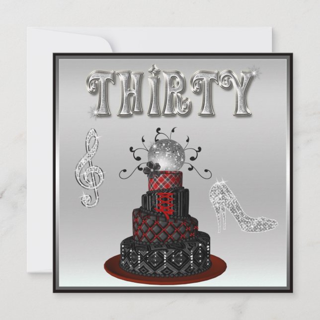 Invitation Disco Diva Cake 30e anniversaire Silver Sparkle He (Devant)