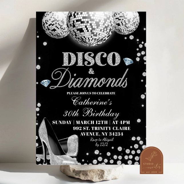 Invitation Disco et Diamants Anniversaire Adulte (Créateur téléchargé)