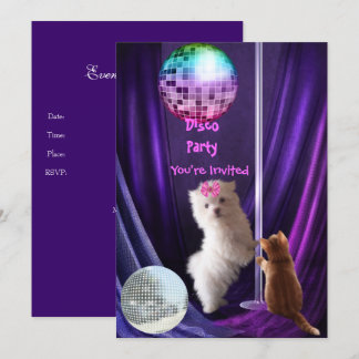Invitation Disco Fête Chien Chat Maltais Chiot