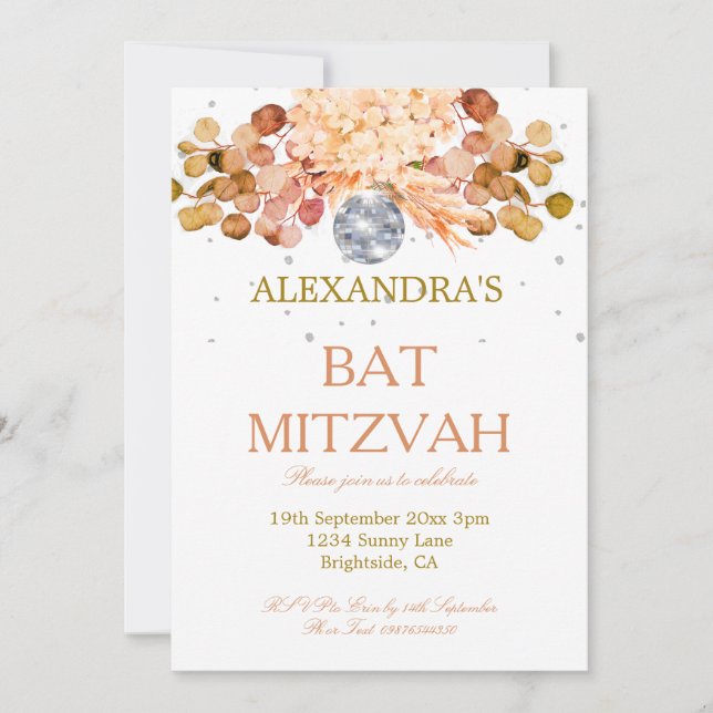 Invitation Disco Floral bat mitzvah (Devant)
