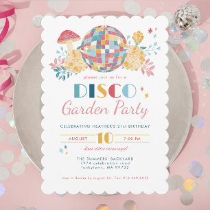 Invitation Disco Garden Party 70's Theme Anniversaire