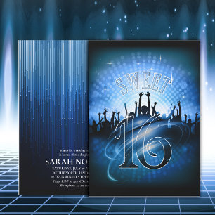 Invitation Disco Lights Sweet 16 Blue ID777
