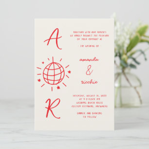 Invitation Disco Monogramme Français Fun Retro Mariage tiré à
