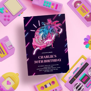 Invitation Disco Neon Party rose Retro Anniversaire