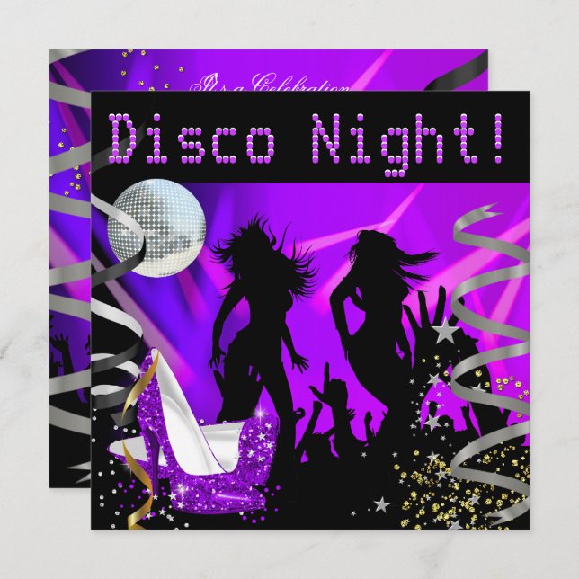 Invitation Disco Nuit Purple Danse Or Black Parties scintilla (Devant / Derrière)