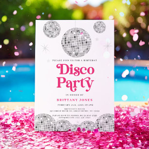 Invitation Disco Party Anniversaire Silver Retro PINK Parties