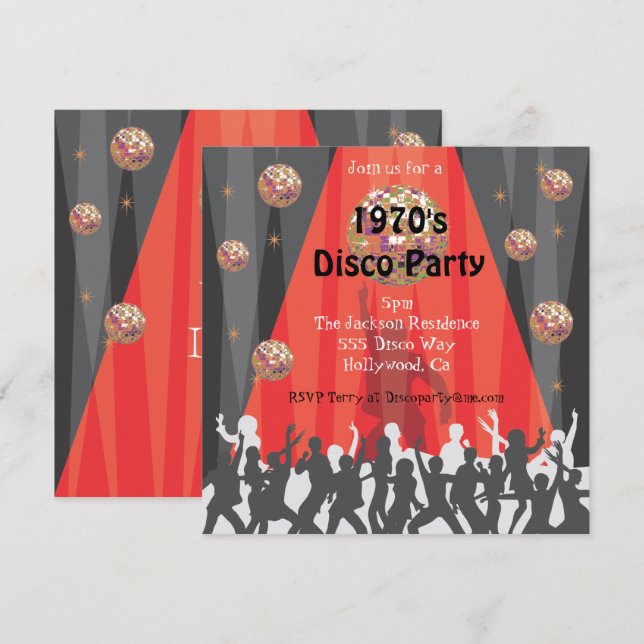 Invitation Disco Party des années 1970 (Devant / Derrière)