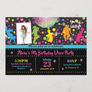 Invitation Disco Party Fille Danse Anniversaire In